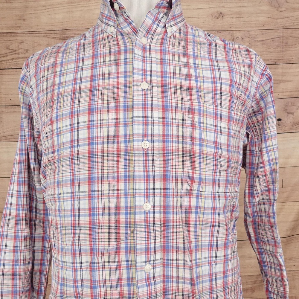 Roundtree & Yorke Shirt Mens L Red Plaid Long Sleeve Button-Up Cotton Casual